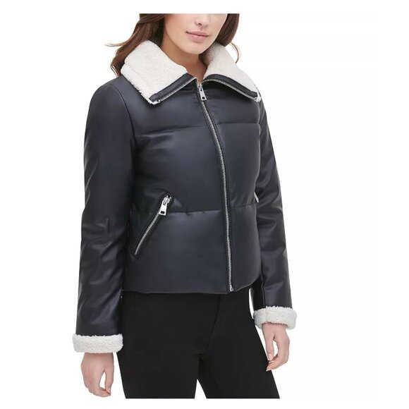 Levi's | Breanna Faux Leather Puffer Jacket with Sherpa Lined Collar - Picture 1 of 16